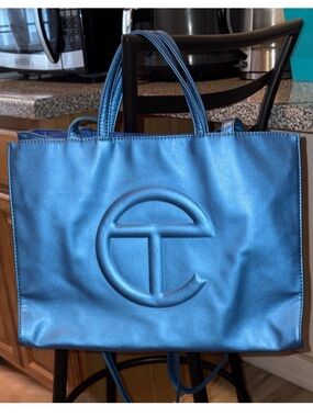 Telfar Medium Metallic Cobalt Blue Shopping Tote